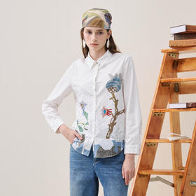 谜底白衬衣长袖2025年冬季新品纯棉原创印花H型衬衫女254MC1460