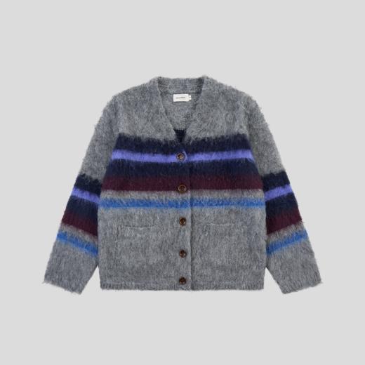 GOODBAI 撞色横条纹V领oversize长毛针织毛衣 商品图2