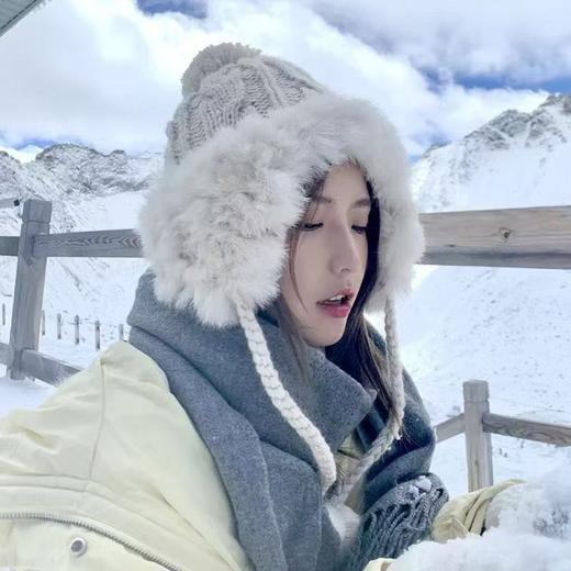 【甜妹必备！韩系暖冬】秋冬韩版百搭显脸小雷锋帽女内衬加绒兔毛护耳帽保暖针织毛线帽子。hb 商品图3