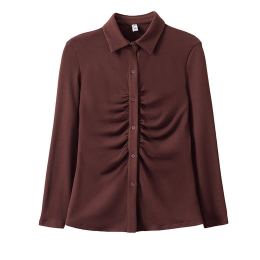 KQL 403H7929纯色衬衫收腰显瘦褶皱洋气气质小衫 商品图4