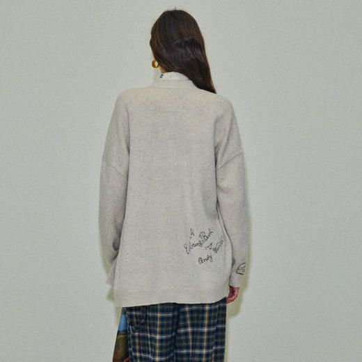 谜底针织开衫长袖2025冬季新品V领中长款亲肤保暖毛衣女254MZ1927 商品图2