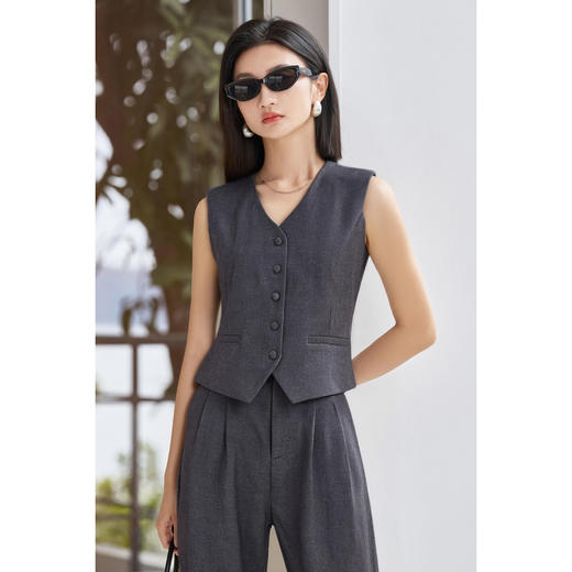 米思阳2026春季新款知性通勤风OL高级灰百搭短款马甲外套女4846 商品图0