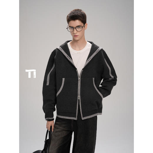 启世录TIWILLTANG“微风领航”海军领撞色条纹拉链开衫 商品图0