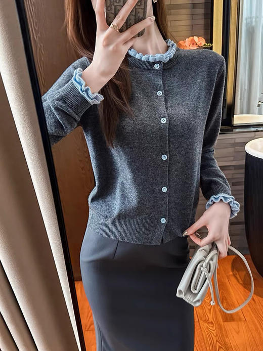 全羊毛！妖精经典同款~！花边小香风针织开衫！ 商品图3