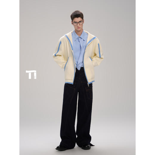 启世录TIWILLTANG“微风领航”海军领撞色条纹拉链开衫 商品图4