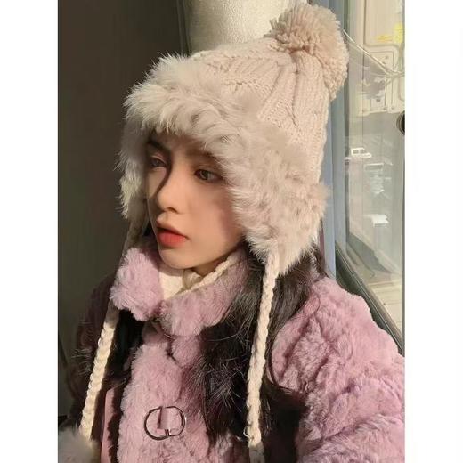 【甜妹必备！韩系暖冬】秋冬韩版百搭显脸小雷锋帽女内衬加绒兔毛护耳帽保暖针织毛线帽子。hb 商品图2