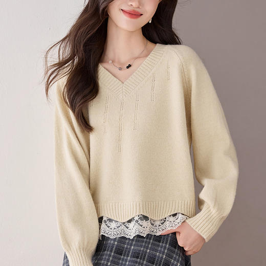 高腰蕾丝拼接上衣，别致漂亮打底衫CC-208-1531 商品图2