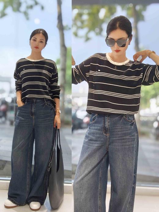 585138条纹后开叉针织套头毛衫 商品图1