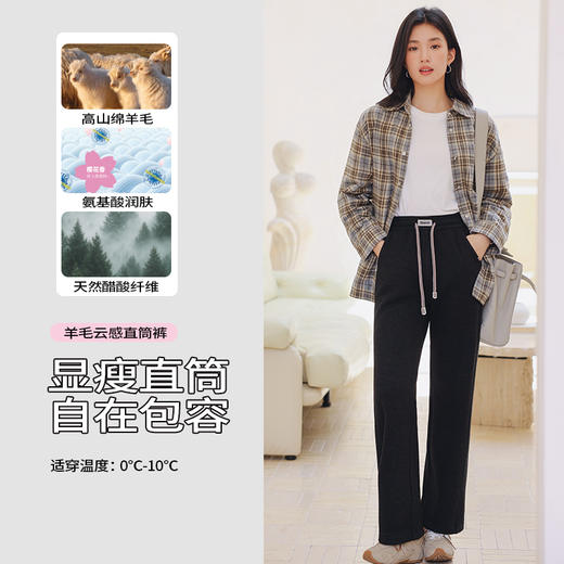 【绵羊毛+醋酸+7A润肤】【四面弹，优化腿型】秋冬新款SAKURA樱花羊毛醋酸薄绒直筒裤原纱润肤樱花香薰窄版阔腿直筒裤 商品图0