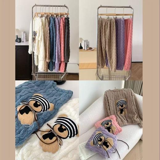 2025年卡通可爱熊家居服时尚长款睡衣秋冬新款珊瑚绒长袖长裤套装 商品图1