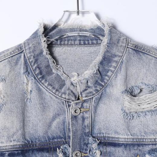 SDSA秋冬新款痞帅男装美式设计感流苏磨破立领牛仔夹克外套百搭 商品图1