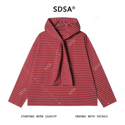 SDSA男士秋冬新款痞帅男装美式简约条纹连帽卫衣百搭潮流套头上衣 商品图0