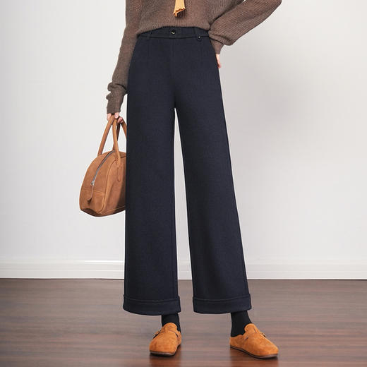 QYM 2563-Y毛呢直筒裤高腰休闲裤时尚通勤 商品图0