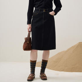 谜底牛仔半裙2025年冬季新品磨毛牛仔不掉色压线显瘦女254MB1452