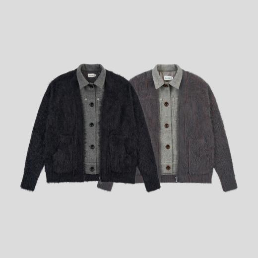 GOODBAI 假两件长毛拼接毛呢翻领宽松外套 商品图1