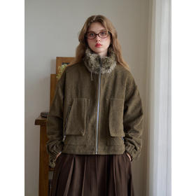 SimpleRetro复古毛领灯芯绒棉服短款外套女