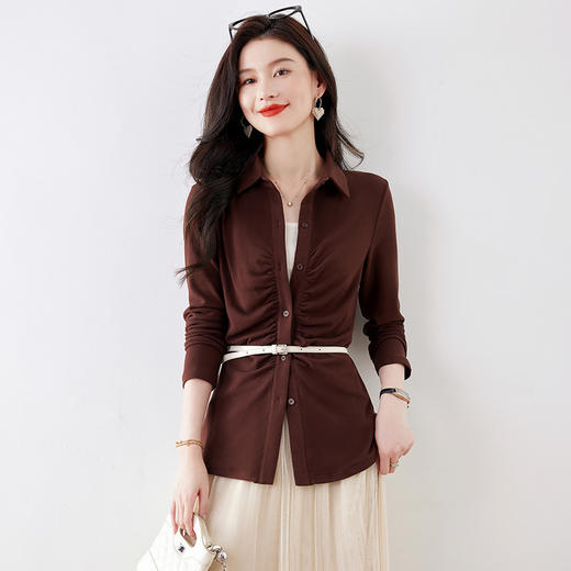 KQL 403H7929纯色衬衫收腰显瘦褶皱洋气气质小衫 商品图3