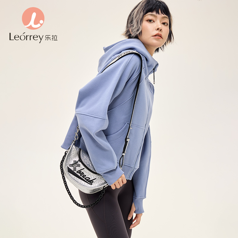 Leorrey乐拉运动休闲户外弹性宽松百搭亲肤夹克连帽卫衣外套长款外套WT0386
