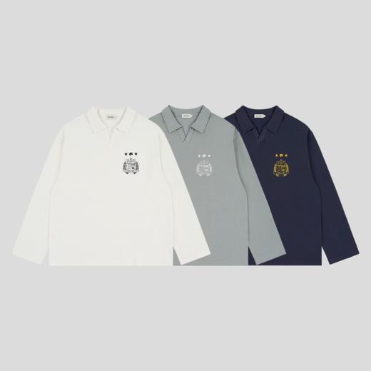 GOODBAI 学院组合logo印花翻领oversize长袖POLO衫 商品图1