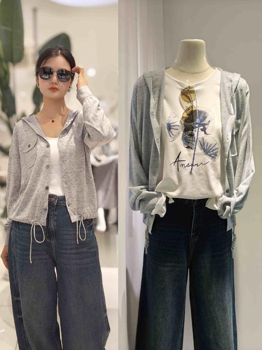 586608羊毛亚麻单袋开衫连帽针织衫 商品图1