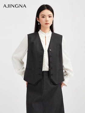 【商场同款】阿菁娜秋季新款澳洲美丽诺羊毛双门襟V领短款马甲后背腰袢设计轻盈保暖A30Q103003