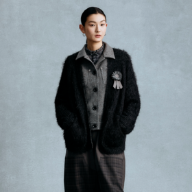 GOODBAI 假两件长毛拼接毛呢翻领宽松外套