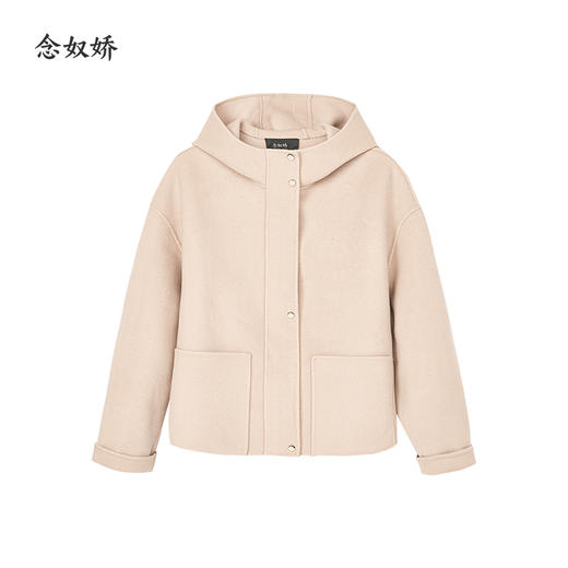 【商场同款】CNC5012 “ 轻氧短大衣 ” 羊毛蚕丝混纺触感细腻高级 驼色连帽短大衣 商品图9