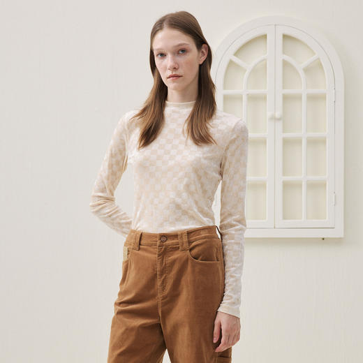 谜底紧身打底丝绒T恤长袖2025年冬季新品复古时髦弹力女254MT1456 商品图0