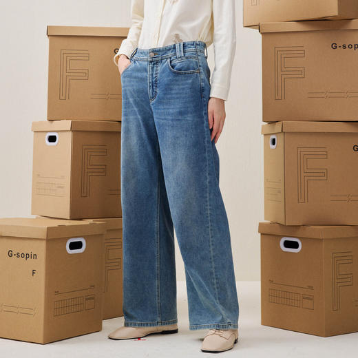 谜底直筒牛仔裤长裤2025年冬季新品柔软百搭后腰松紧女254MJ1454 商品图1