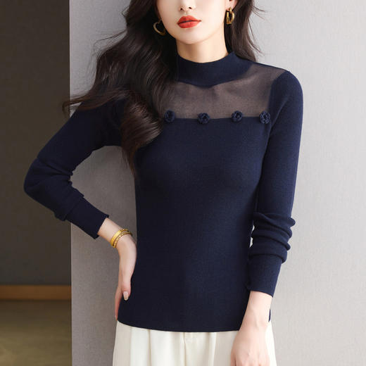 「自」全新升级【铂金会员183/天猫249/差价66】(02034)洛诗琳高级感半高领打底衫2025秋季修身设计感拼接针织上衣 商品图3