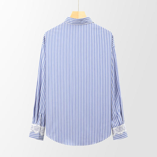 【棉混纺 设计感】罗蒙春秋女士长袖衬衫条纹简约大方都市通勤衬衣女 商品图3