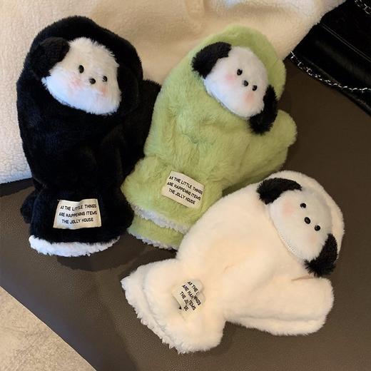 超舒服【毛绒手套！软乎乎的~】内里加绒，保暖加分，可爱毛绒手套女冬季帕恰狗保暖加绒加厚全包连指学生骑行防寒手套。rc 商品图1