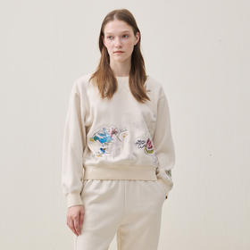 谜底圆领卫衣长袖2025冬季新品趣味贴布刺绣厚实保暖女254MV1481