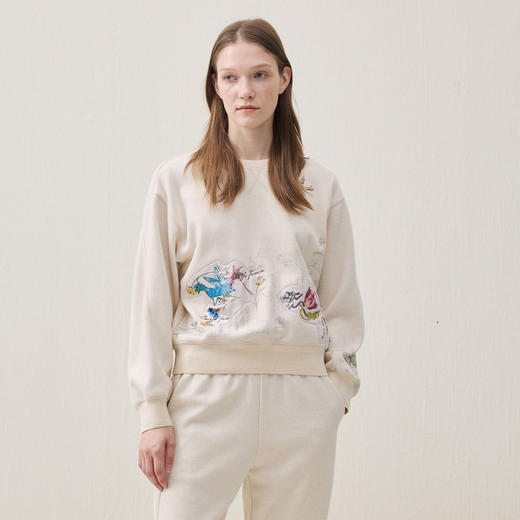 谜底圆领卫衣长袖2025冬季新品趣味贴布刺绣厚实保暖女254MV1481 商品图0