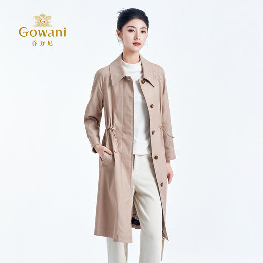 乔万尼2025秋新品中长款抽绳设计气质翻领修身风衣EM1A143 商品图2