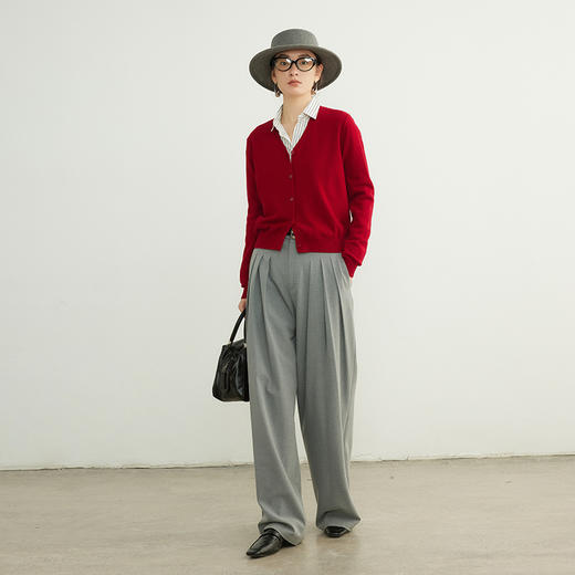 「自」全新升级【铂金会员192/天猫259/差价67】(95137)洛诗琳美利奴100羊毛针织开衫2025秋季气质V领显瘦短外套 商品图2