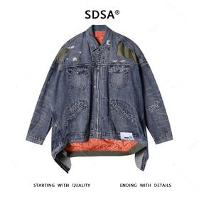 SDSA男士秋冬新款痞帅男装美式磨破拼接牛仔外套夹克复古时髦潮