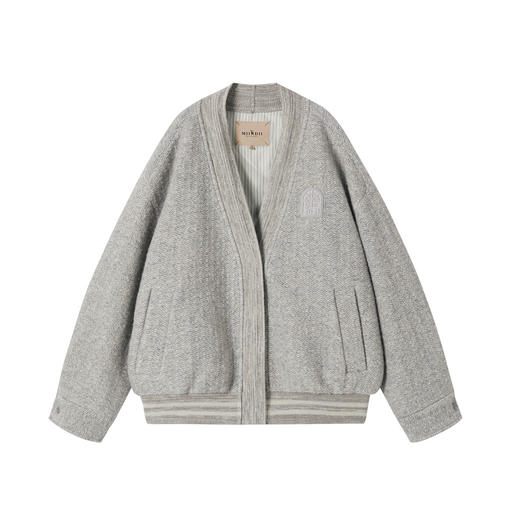 谜底无领大衣长袖2025年冬季新品廓形时髦浅花灰拼接女254MD1711 商品图4