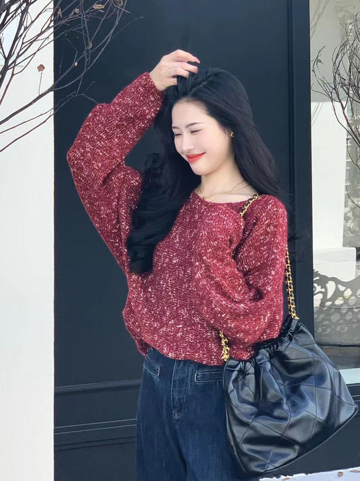 【百图lulu定制】【星光针织衫】蓬松 松软 一直圆领 长袖毛衣 带一条腰带 商品图1