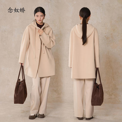 【商场同款】CNC5013  “ 随性大衣 ” 羊毛蚕丝混纺触感细腻高级 休闲连帽中长大衣 商品图8