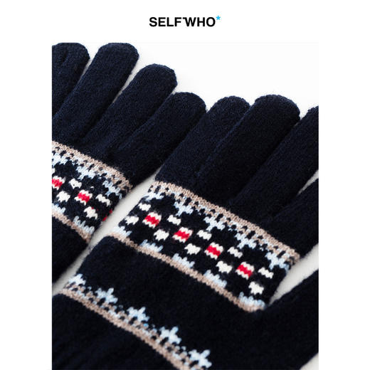 SELFWHO彩色提花编织复古针织手套女2025冬新款软糯保暖分指手套 商品图4