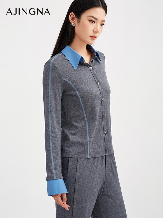 【商场同款】阿菁娜秋季新款梭织撞色领羊毛衫可拆卸袖口多穿法小众不撞衫A30Q102008 商品图2