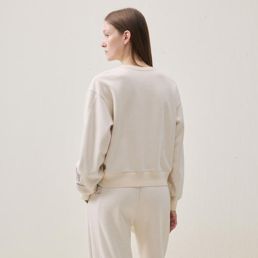 谜底圆领卫衣长袖2025冬季新品趣味贴布刺绣厚实保暖女254MV1481 商品图2