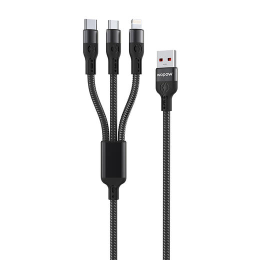 【自营】 沃品WOPOW 100W一拖三快充三合一数据线 铝合金外壳 2色可选 商品图2