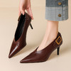【预售5天】时尚金属皮带扣7cm尖头头层牛皮v口显瘦高跟鞋FDJ&YC-557 商品缩略图0