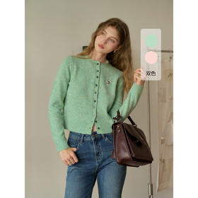 SimpleRetro简约猫咪刺绣短款针织开衫女秋