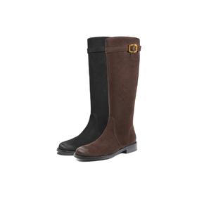 BF楼百丽显瘦瘦靴绒面弹力骑士靴子女2025冬新款粗跟高长靴3QFF2DG5