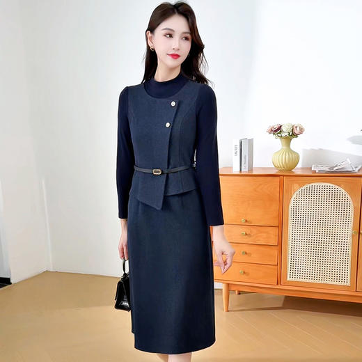 时尚优雅假两件连衣裙，韩版修身中长款女士裙子QYM-XYKL-SDB21 商品图2