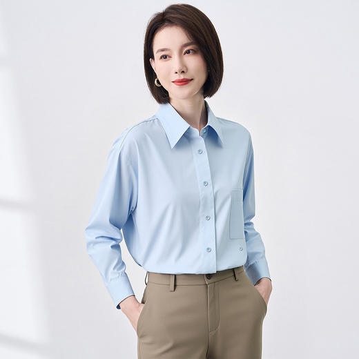 【100棉】罗蒙女士春秋长袖衬衫清新纯色舒适百搭商务通勤面试职场女衬衣 商品图1