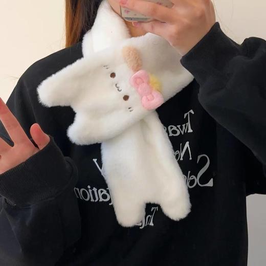 【可爱少女心！毛绒手套】围巾女新款冬季学生骑行挂脖加绒加厚防寒五指手套。rc 商品图1